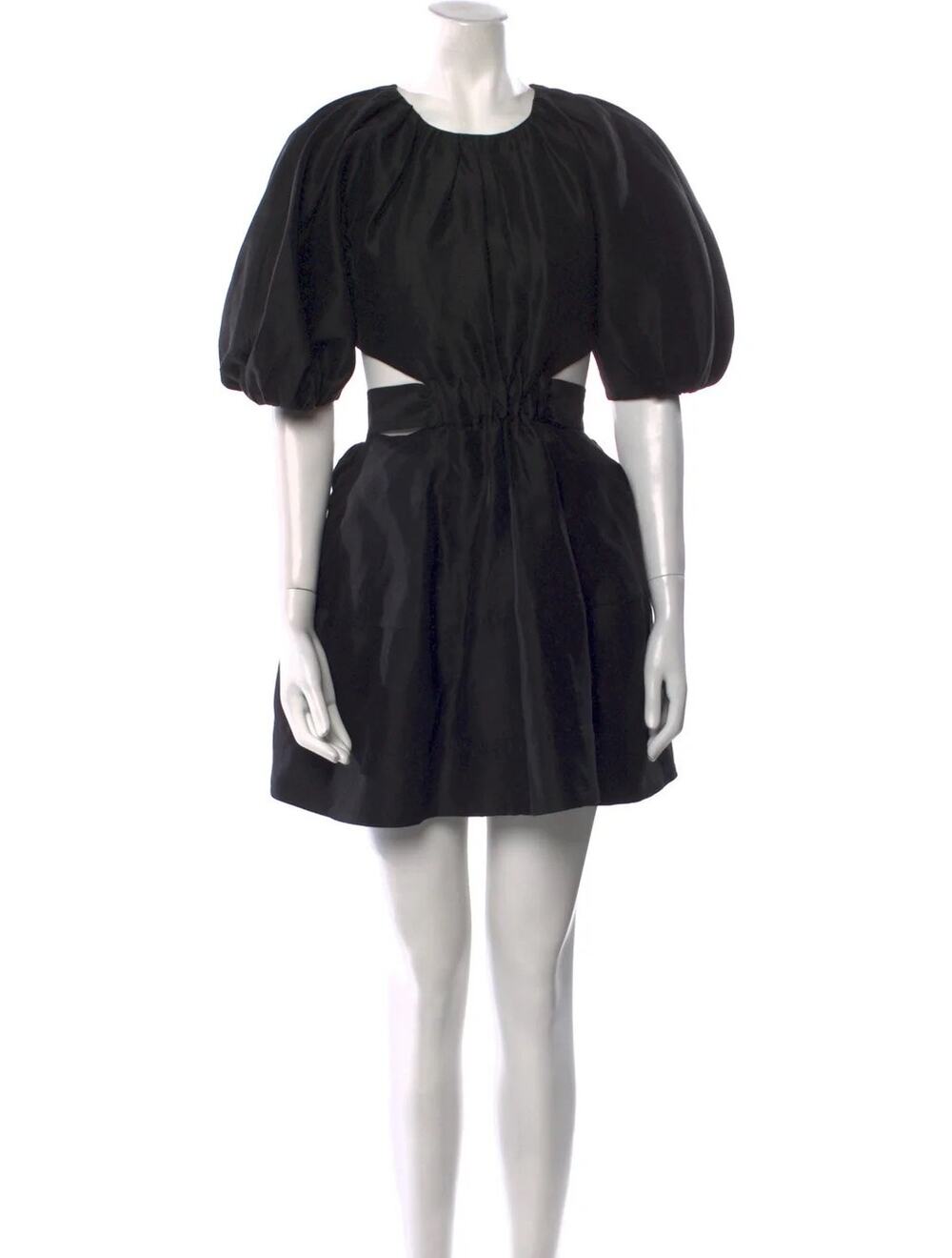 Aje Mimosa Cutout Puff Sleeve Linen Silk Mini Dress XS Black A-Line Ruffle